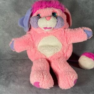 POPPLES Pink Party Plush Stuffed Animal Soft Toy 15” Purple Cheeks Vintage 1985